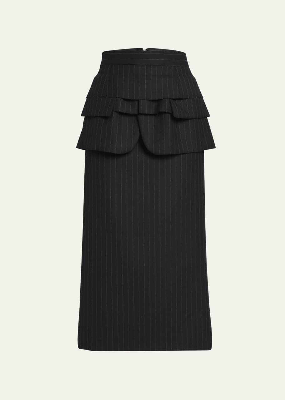 海外ブランドアウトレット通 SACAI Ruffle Overlay Chalk Stripe Pencil Midi Skirt Skirt