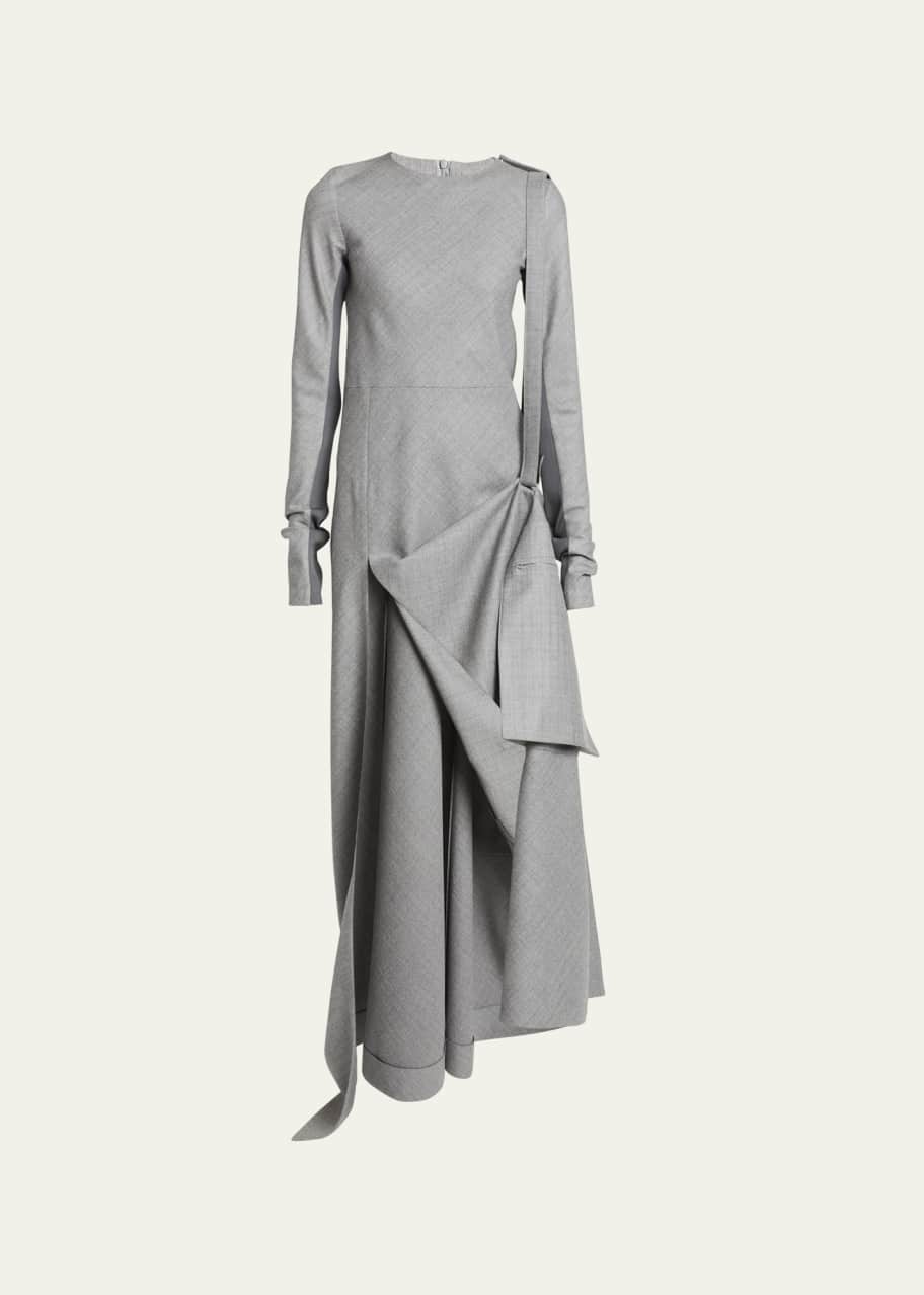 Image 1 of 1: Chalk Stripe Long Dress With Pocket Strap