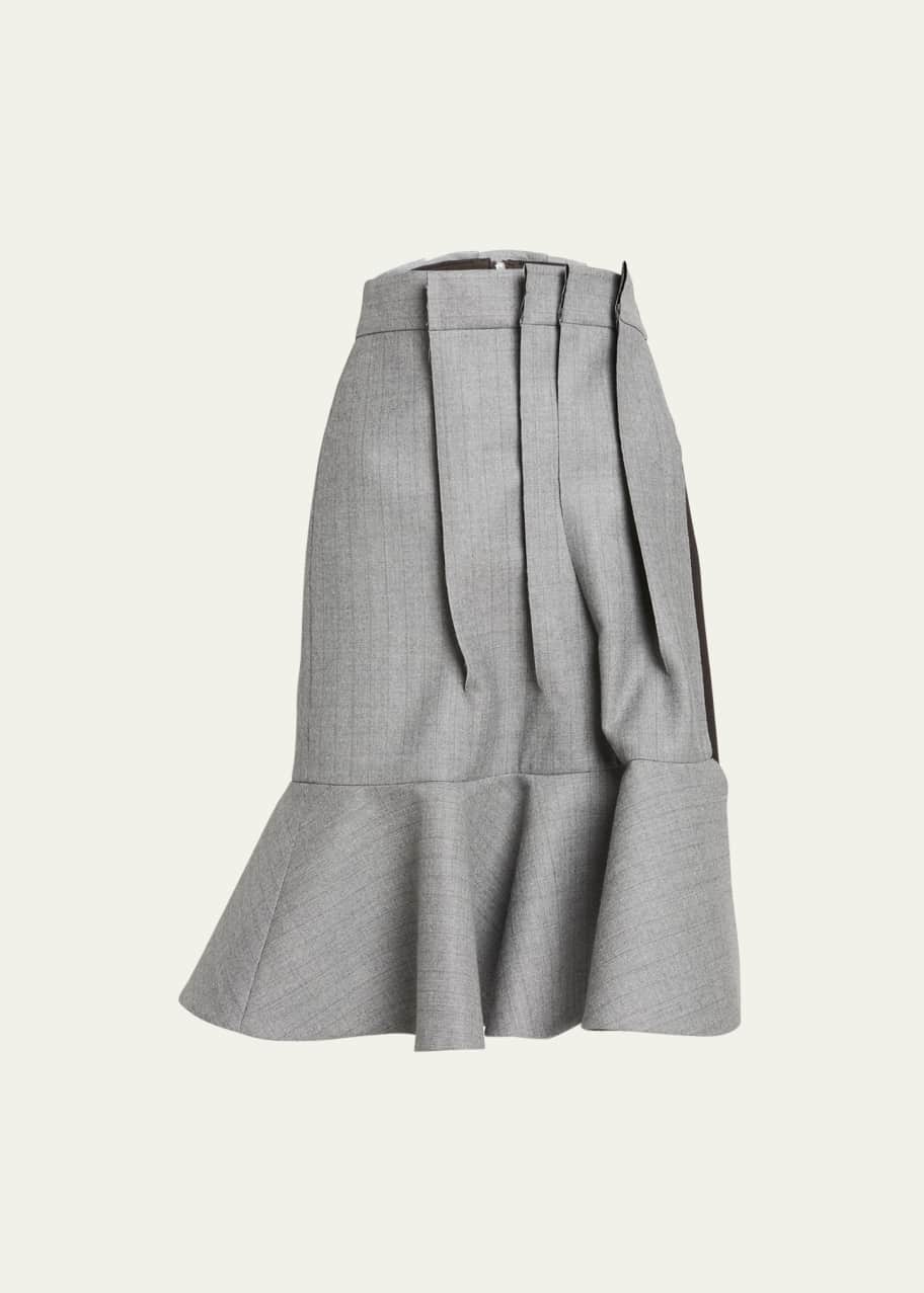 SACAI Pleated Chalk Stripe Dual Panel Pencil Skirt SACAI Pleated Chalk Stripe Dual Panel Pencil Skirt