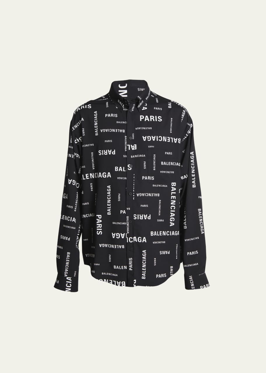 Balenciaga Men's Allover-Logo Sport Shirt - Bergdorf Goodman