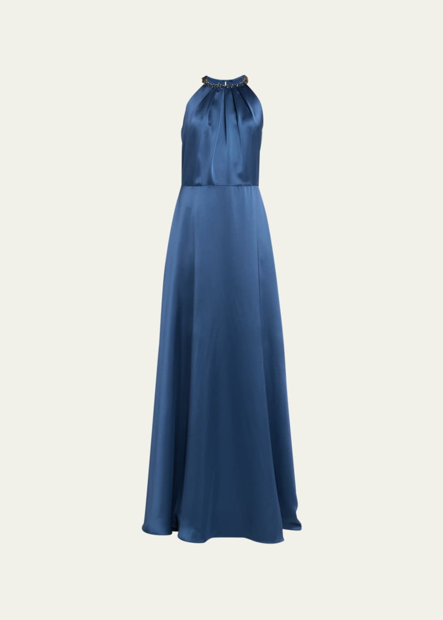 Rickie Freeman for Teri Jon Pleated Jewel-Embellished Halter Gown -  Bergdorf Goodman