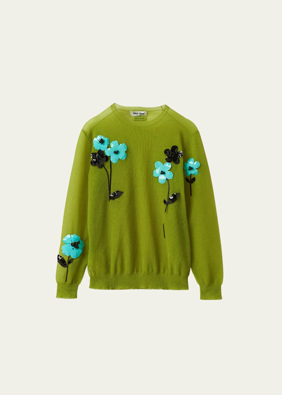 Miu Miu Floral-Embellished Nylon Oversized Sweater Miu Miu Floral-Embellished Nylon Oversized Sweater