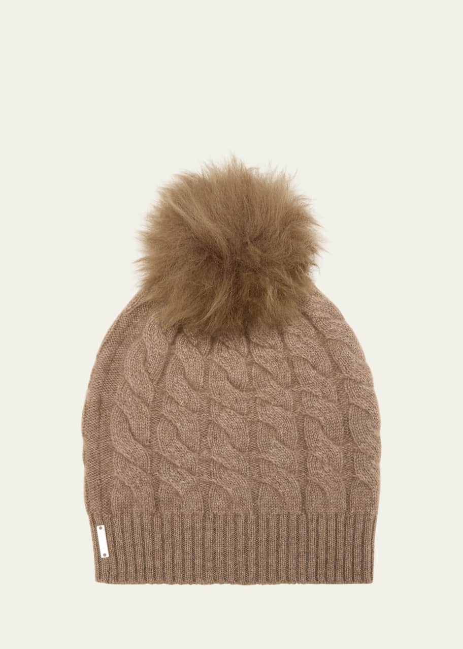 Image 1 of 1: Cashmere Knit Toscana Lamb Pom Beanie
