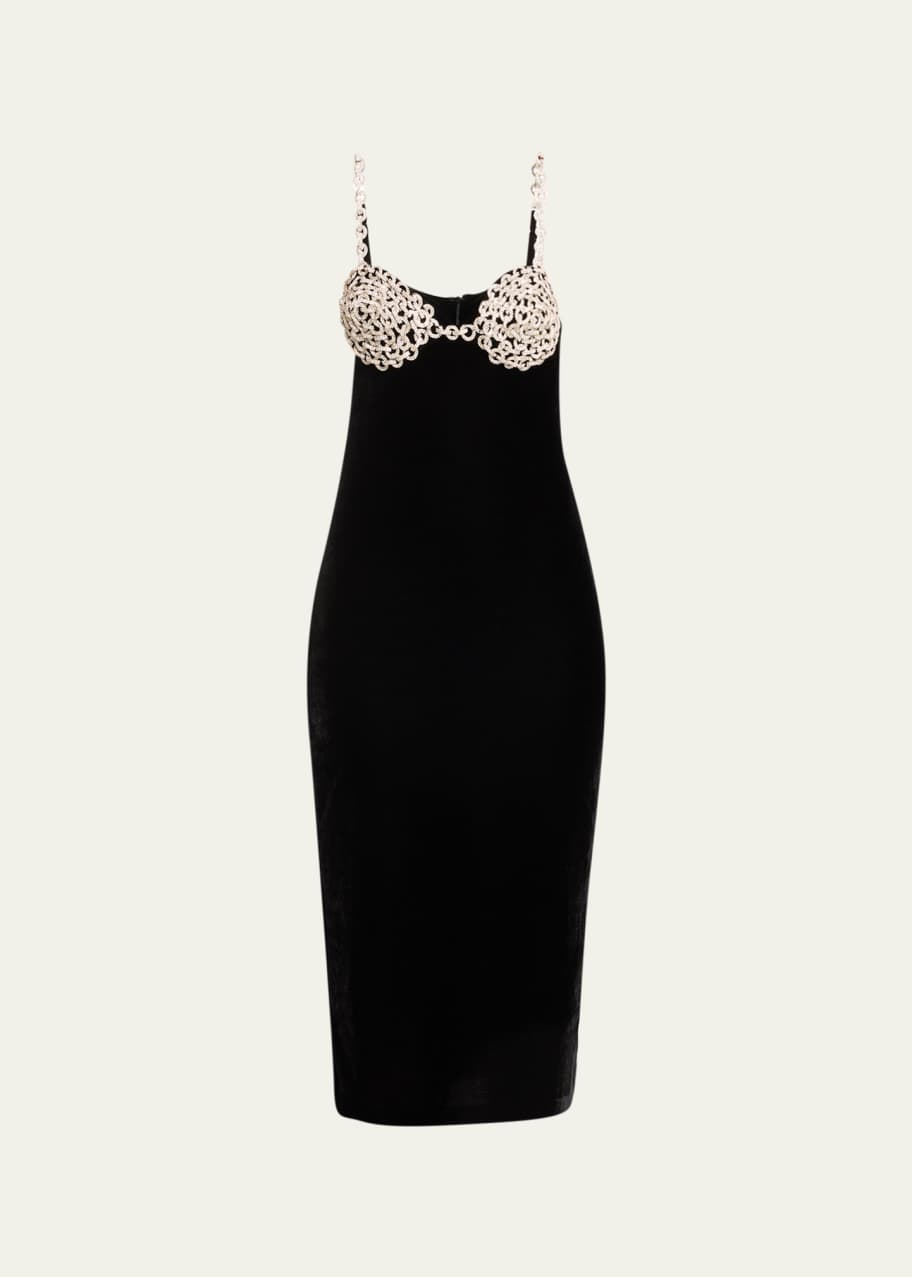PatBO Crystal Chain Velvet Midi Dress - Bergdorf Goodman