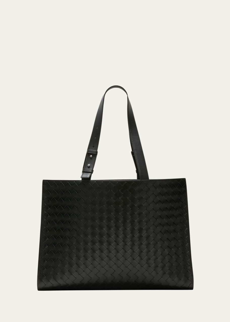 Image 1 of 1: Men's Medium Cassette Paper Intrecciato Leather Tote Bag