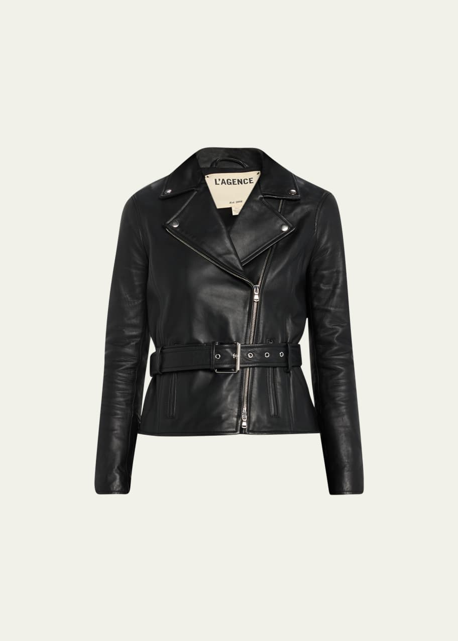 L'Agence Teo Belted Leather Moto Jacket - Bergdorf Goodman