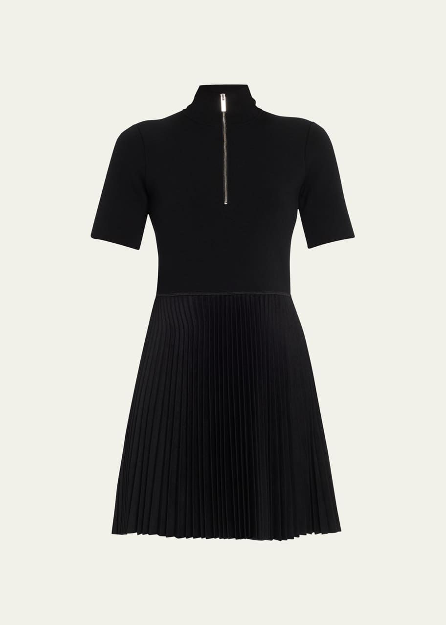 Theory Short-Sleeve Pleated Knit Combo Mini Dress - Bergdorf Goodman
