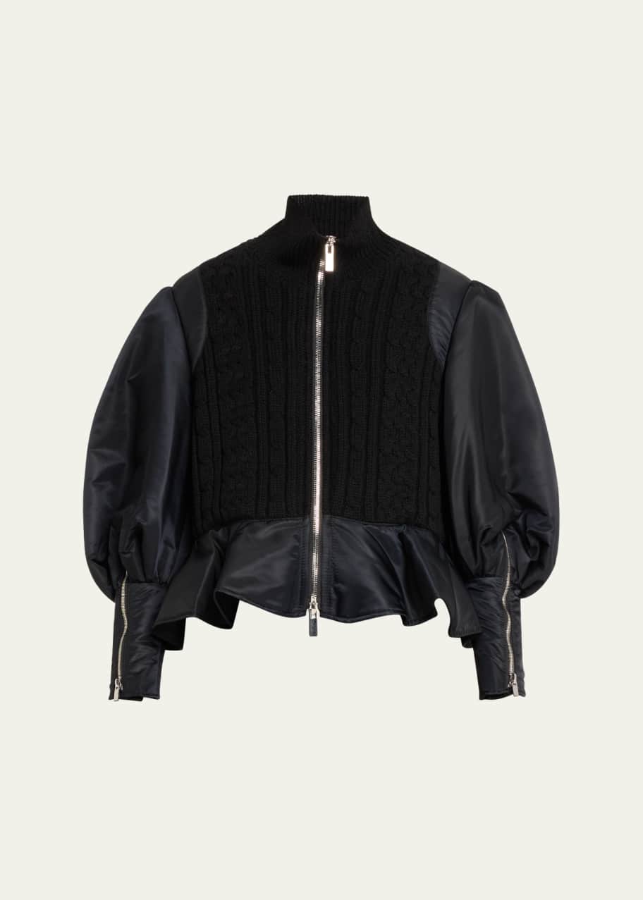 Noir Kei Ninomiya MixedMedia Peplum Puff Sleeve Wool Jacket Bergdorf