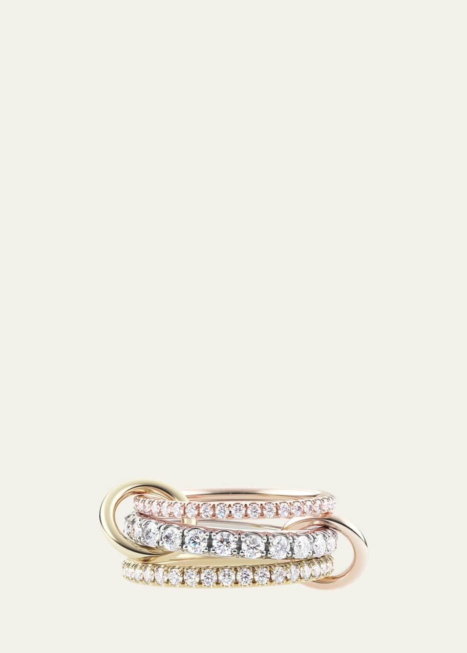 Image 1 of 1: Junia 3 Link Ring with Pave White Diamonds in Tricolor 18K Gold