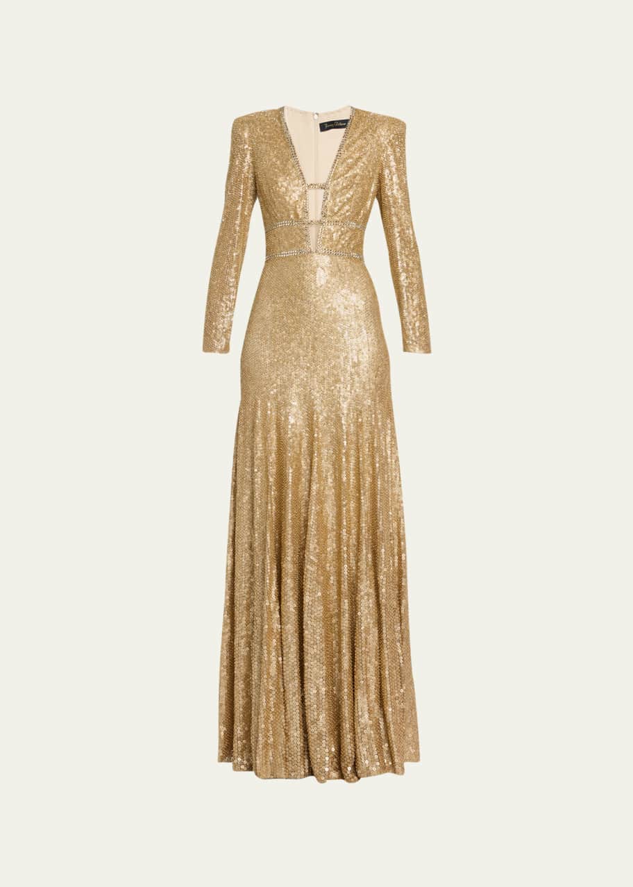 Jenny Packham Celestia Sequined V-Neck Gown - Bergdorf Goodman