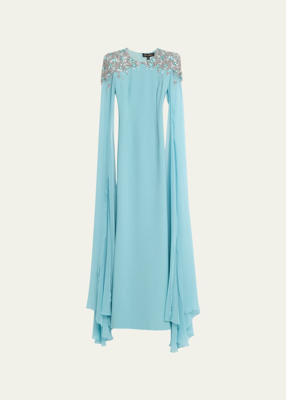 jenny packham chiffon dress JENNY PACKHAM Ava wrap-effect embellished chiffon gown