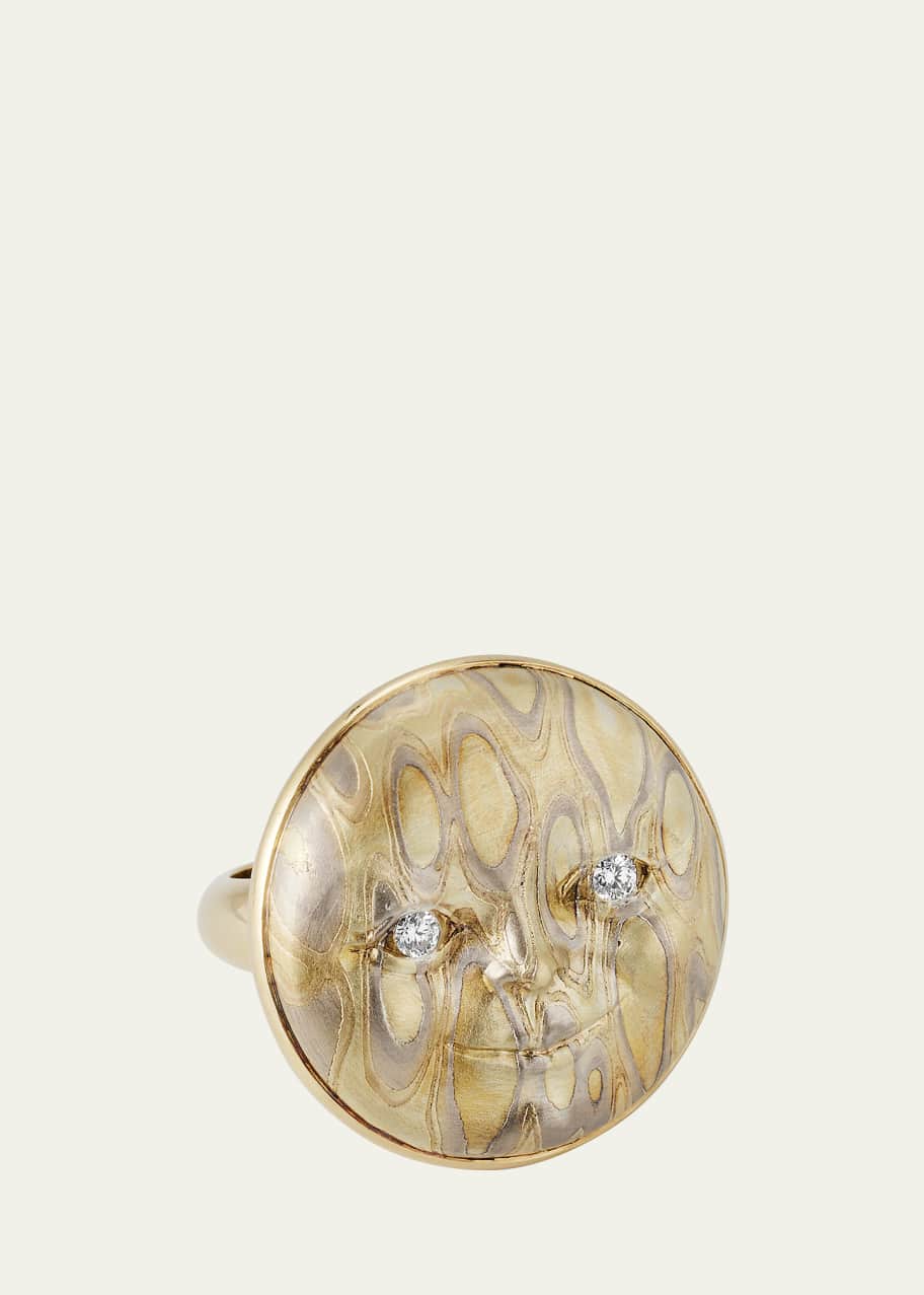 Image 1 of 1: 18K Gold Mokume Gane Moonface Ring with Diamonds