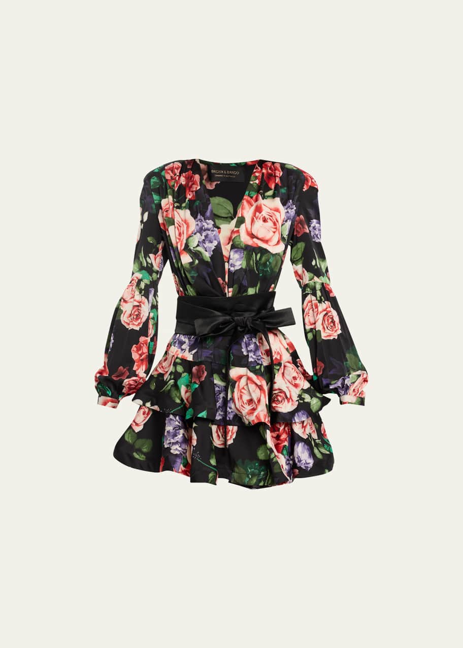 Bedouin Rose Tiered Floral-Print Mini Dress