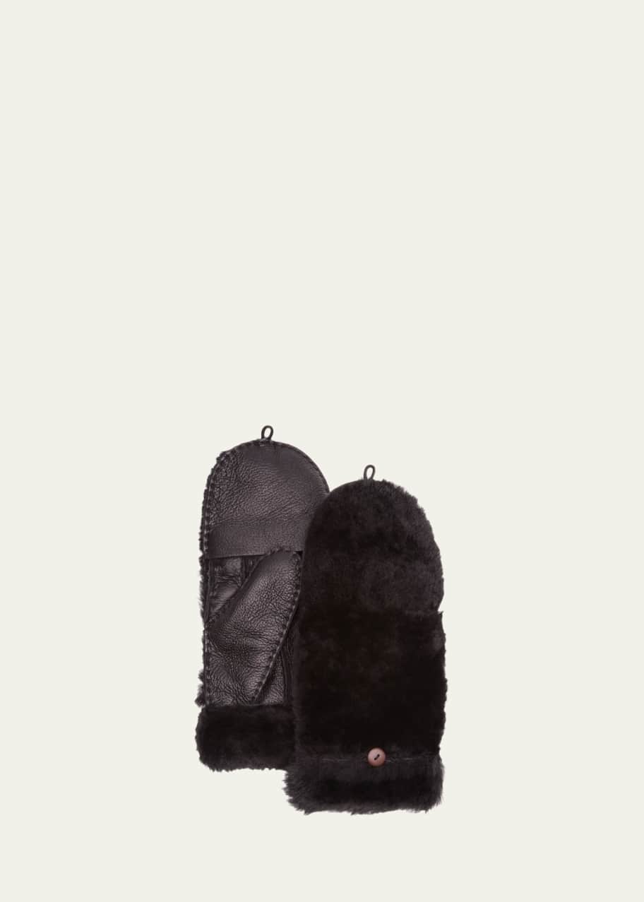 FoldOver Leather & Shearling Mittens Bergdorf Goodman
