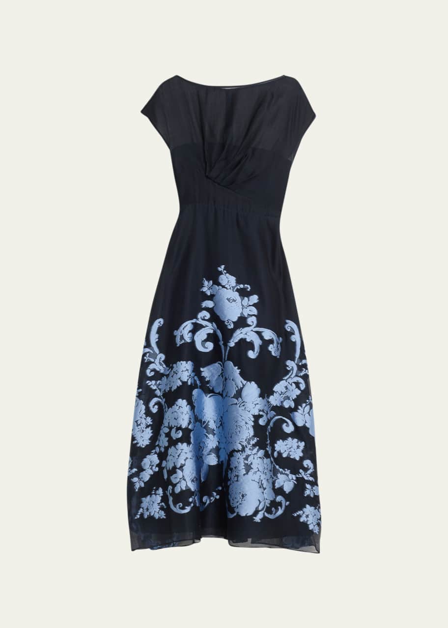 Lela Rose Evelyn Floral Embroidered Midi Dress - Bergdorf Goodman