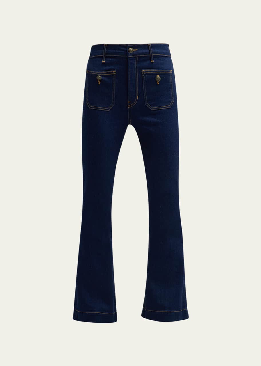 Veronica Beard Carson High Rise Ankle Flare Jeans with Patch