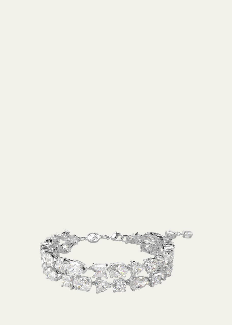 Image 1 of 1: Rhodium-Plated Mix-Cut Zirconia Crystal Double-Row Bracelet