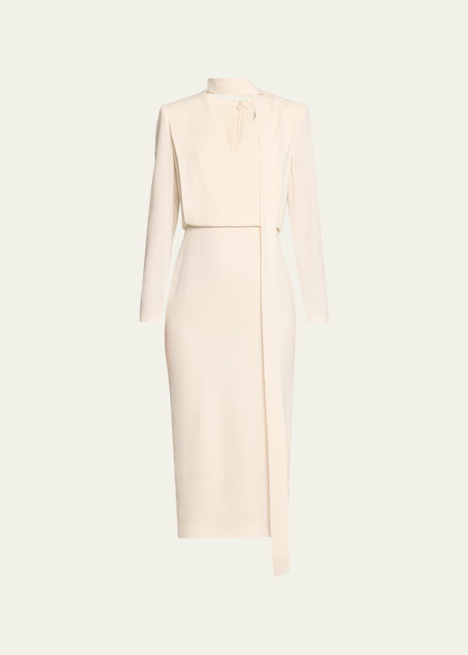 Roland Mouret Scarf-Neck Stretch Cady Midi Dress Bergdorf Goodman