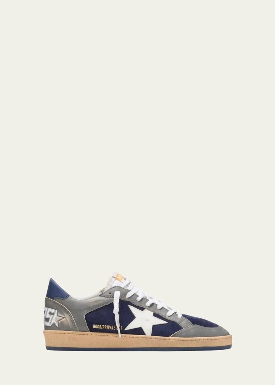 Image 1 of 1: Men's Ball Star Distressed Leather Low-Top Sneakers