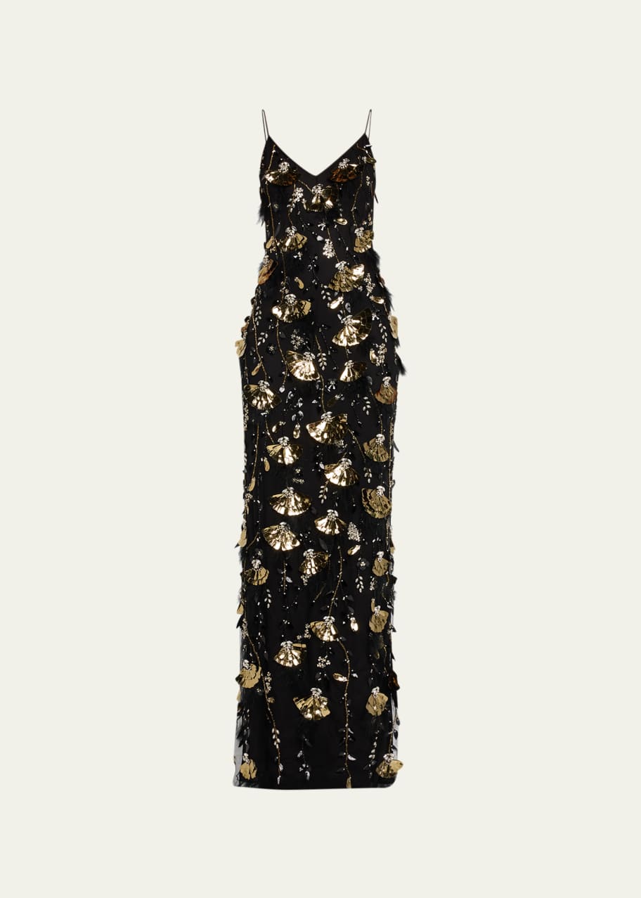 slim fit dress slacks Gold Sequin, Embroidered and Beaded Cocktail Dress – Vintage Couture main image 0