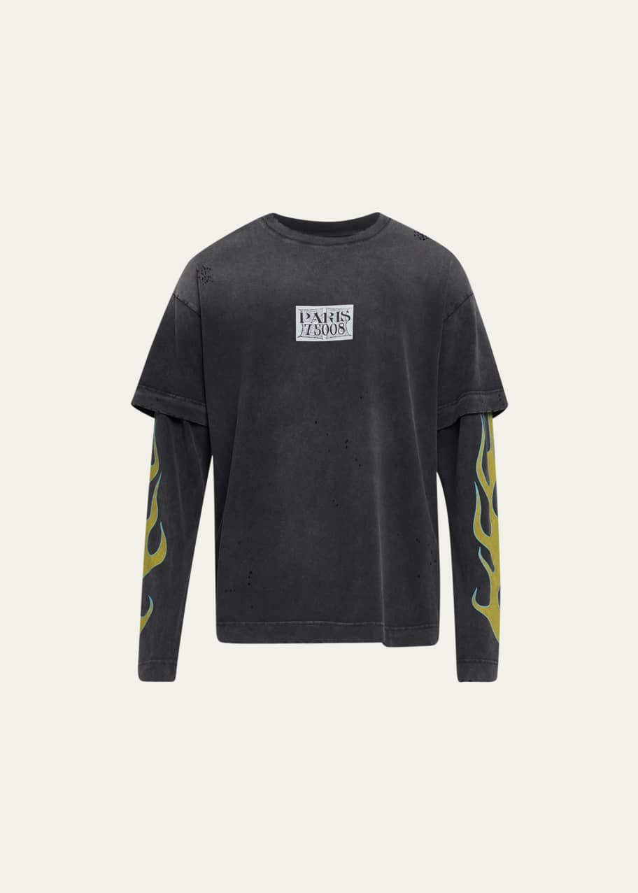 Men s Faded Double Layer Flame T Shirt