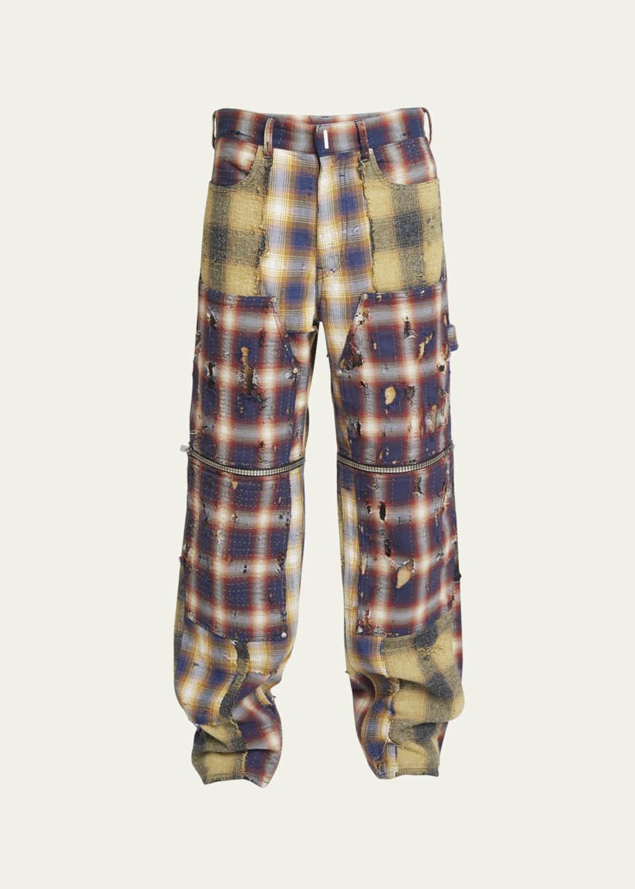 Patchwork plaid pants hot sale