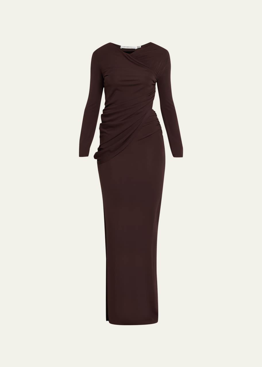 chinese dress ladies Christopher Esber Black Gathered Plunge Arced Palm Cutout Maxi Dress S –  Sellier main image 1