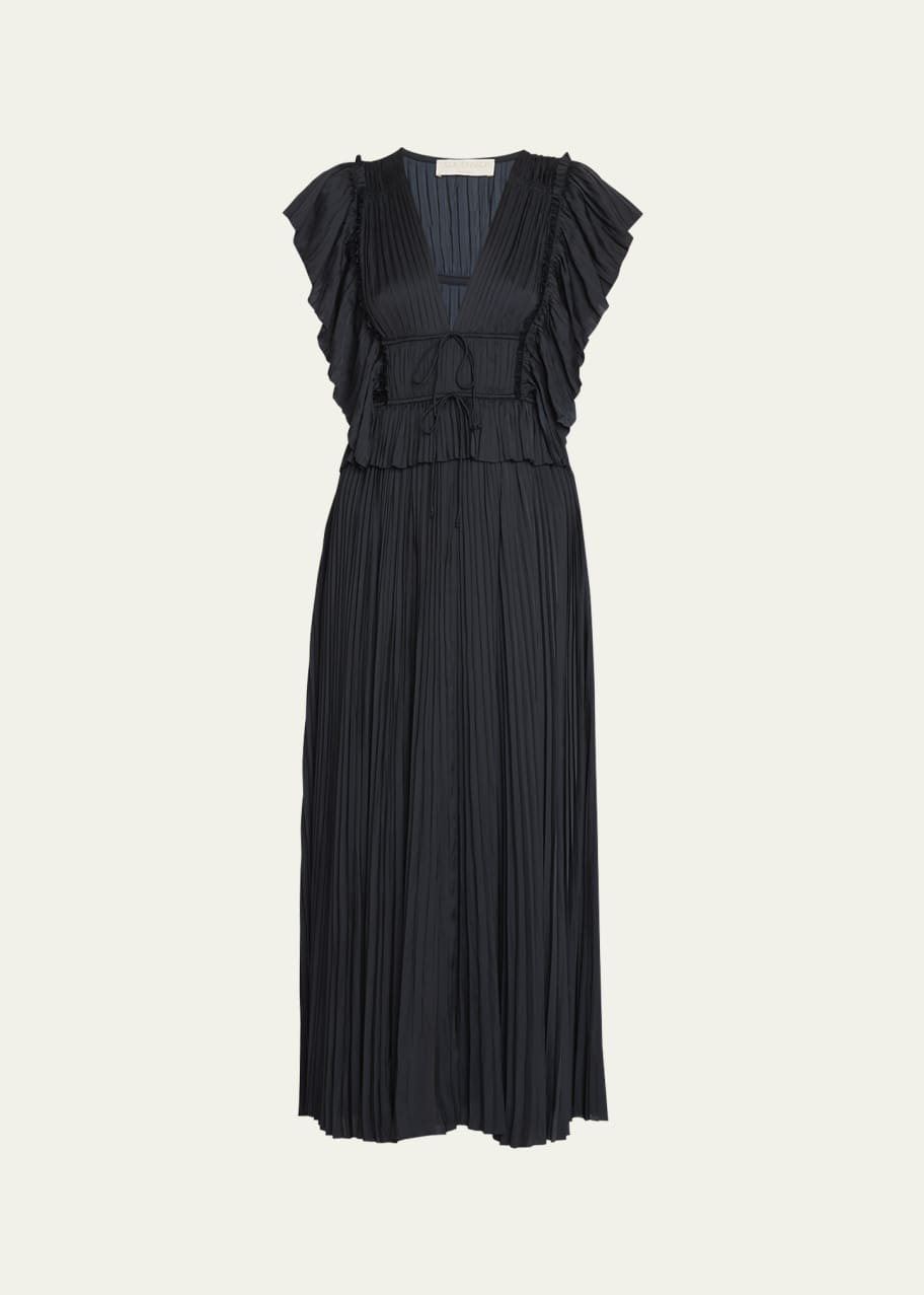 Ulla Johnson Letty Pleated Ruffle Satin Midi Dress - Bergdorf Goodman