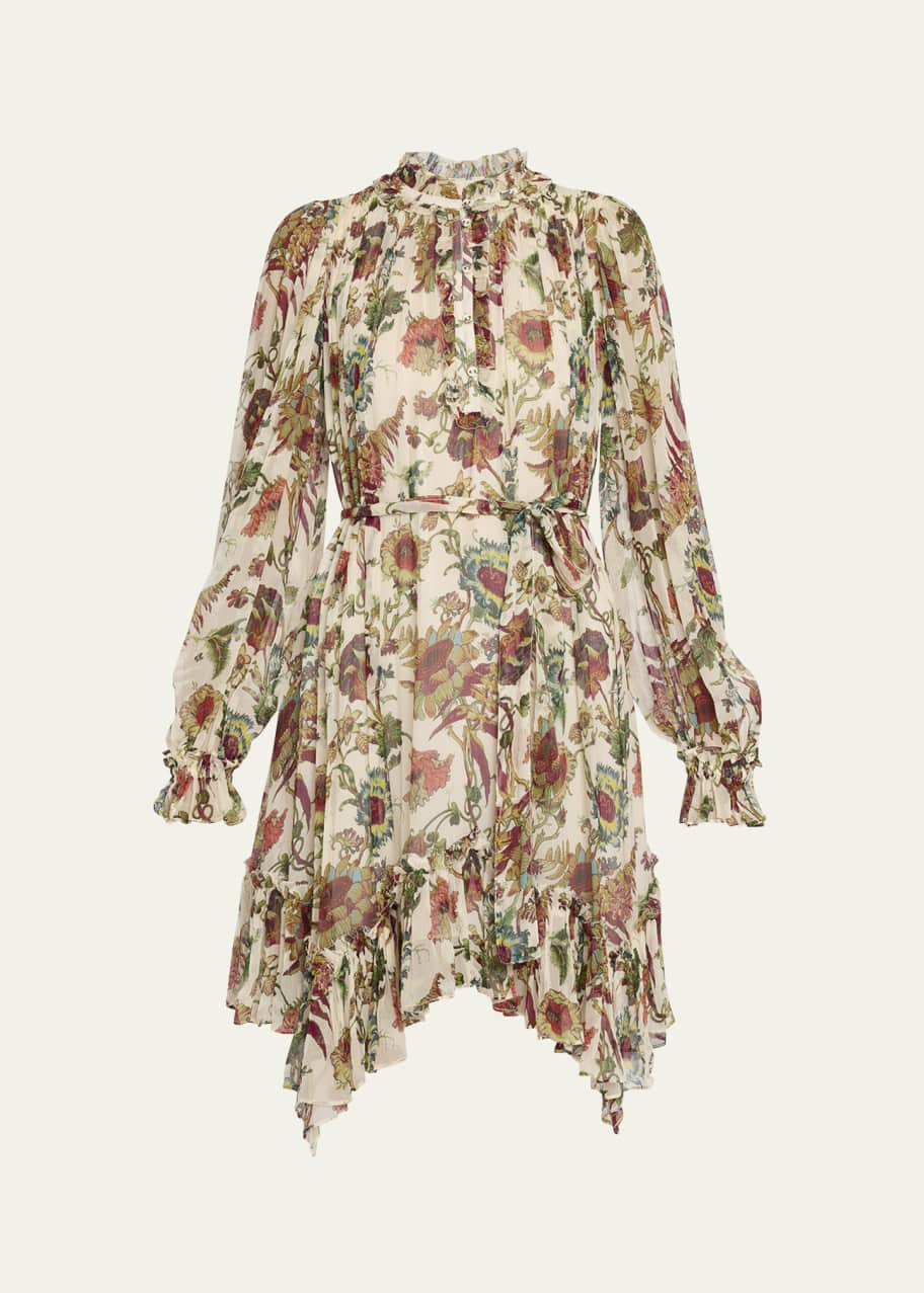 Image 1 of 1: Anais Printed Silk Chiffon Tie-Waist Dress