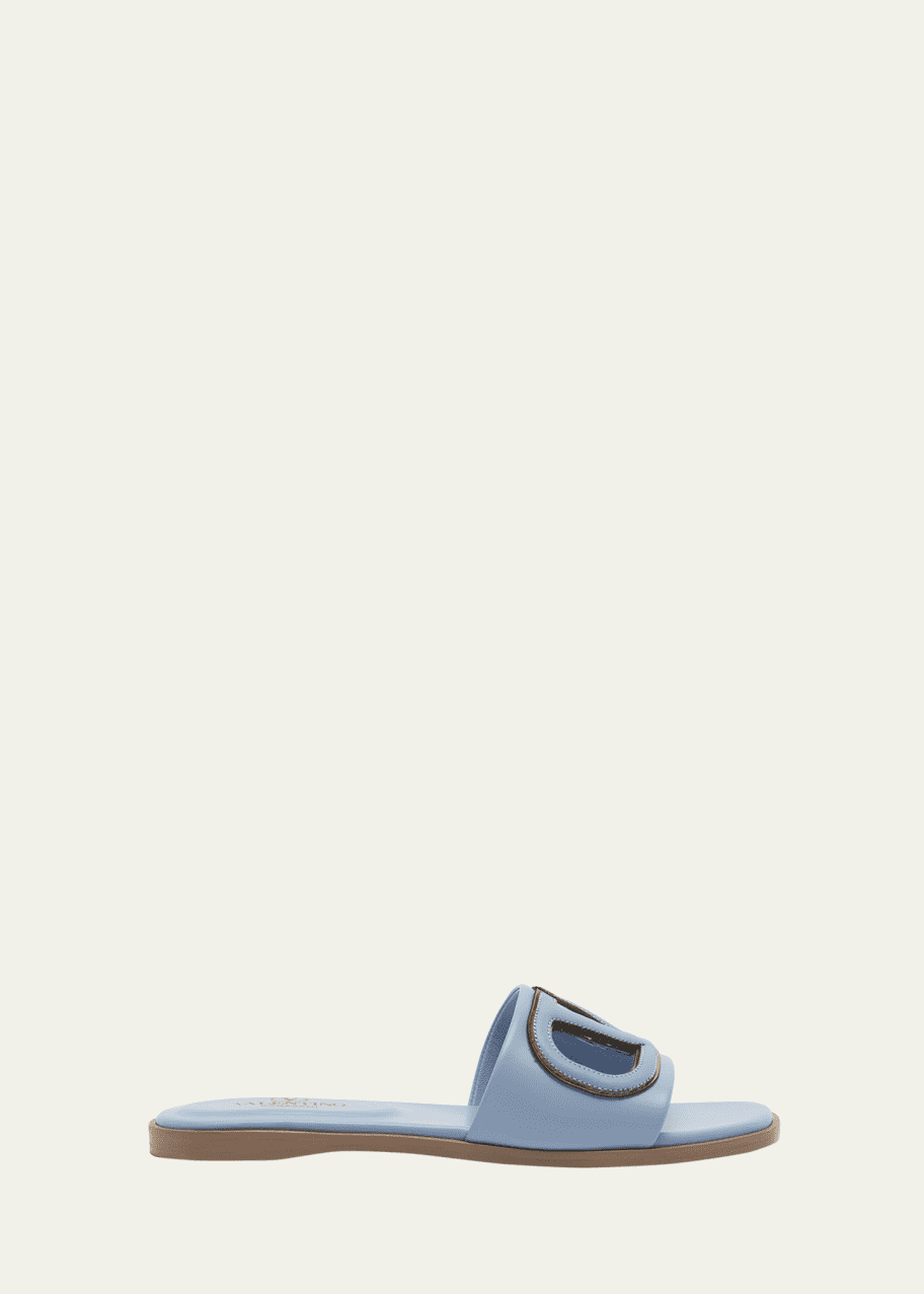 Valentino Garavani VLogo Leather Cutout Flat Slide Sandals