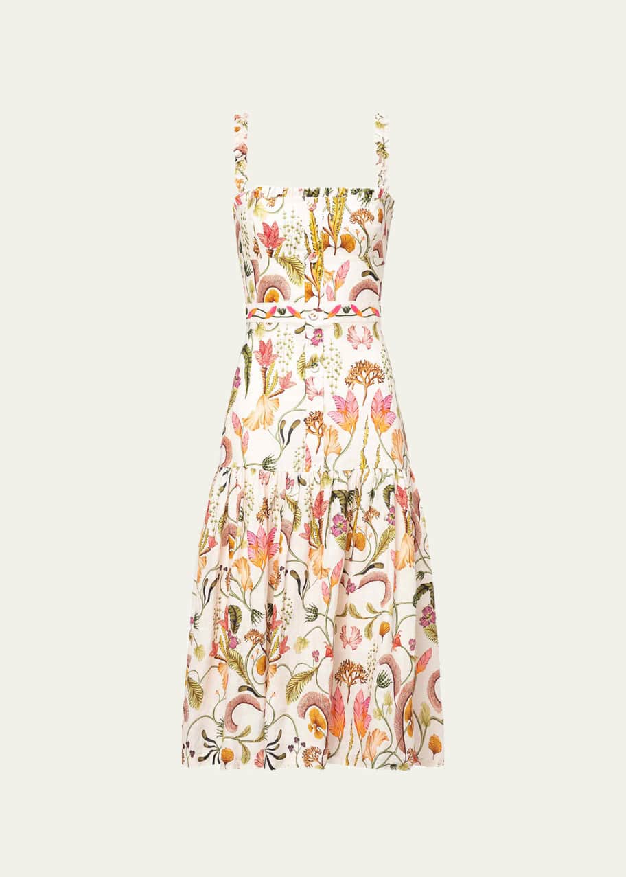 Agua by Agua Bendita Níspero Bouquet Embroidered Linen Midi Dress