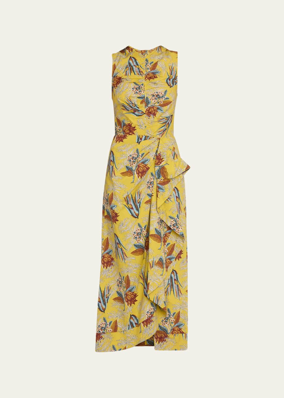 Ulla Johnson Edlyn Sleeveless Draped Ruffle Poplin Midi Dress - Bergdorf  Goodman
