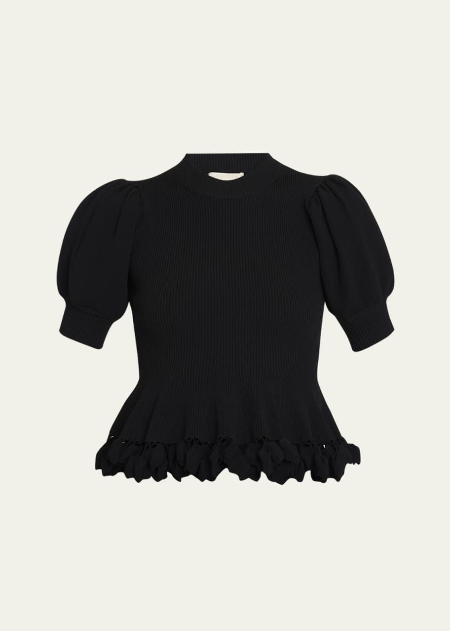 Ulla Johnson Esma Short-Sleeve Embellished Peplum Sweater