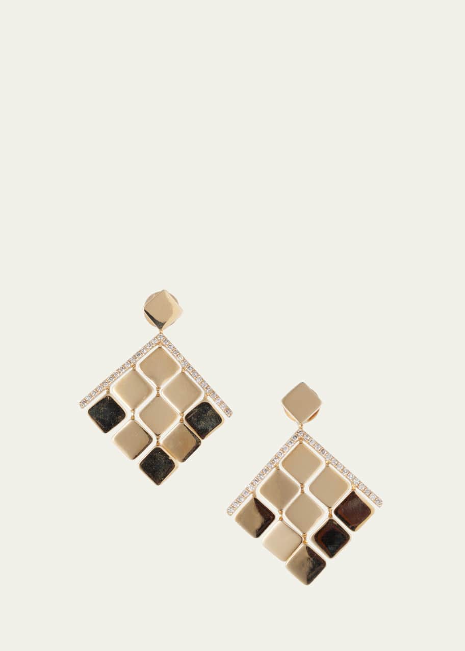 Image 1 of 1: 18K Yellow Gold Glimmer Tile Medium Earrings with Light Brown Diamonds