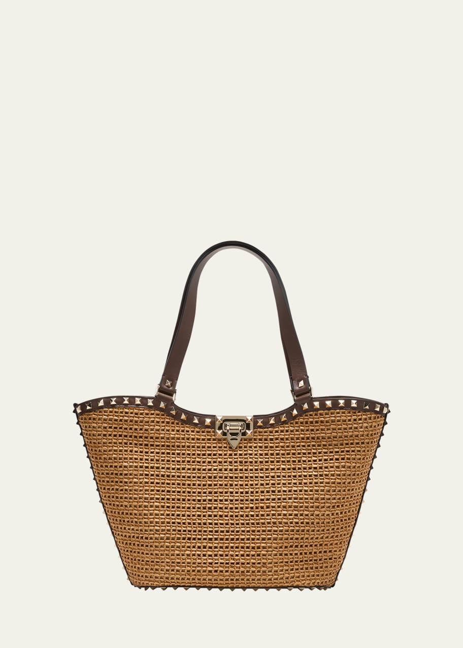 Image 1 of 1: Rockstuds Small Raffia Garden Tote Bag