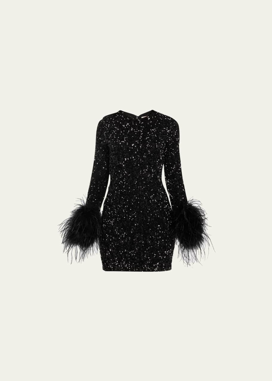 Delora Sequined Feather Cuff Mini Dress