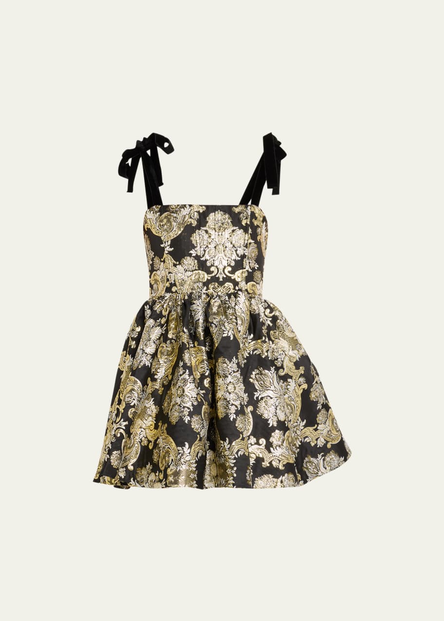 alice and olivia fay midi dress FAY BABYDOLL TIE STRAP DRESS in BLACK/SILVER