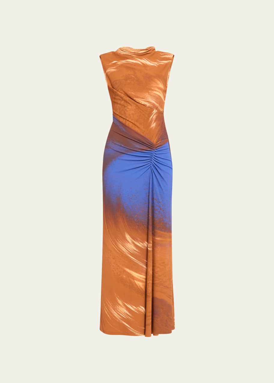 Image 1 of 1: Acacia Marble-Print Sleeveless Midi Dress