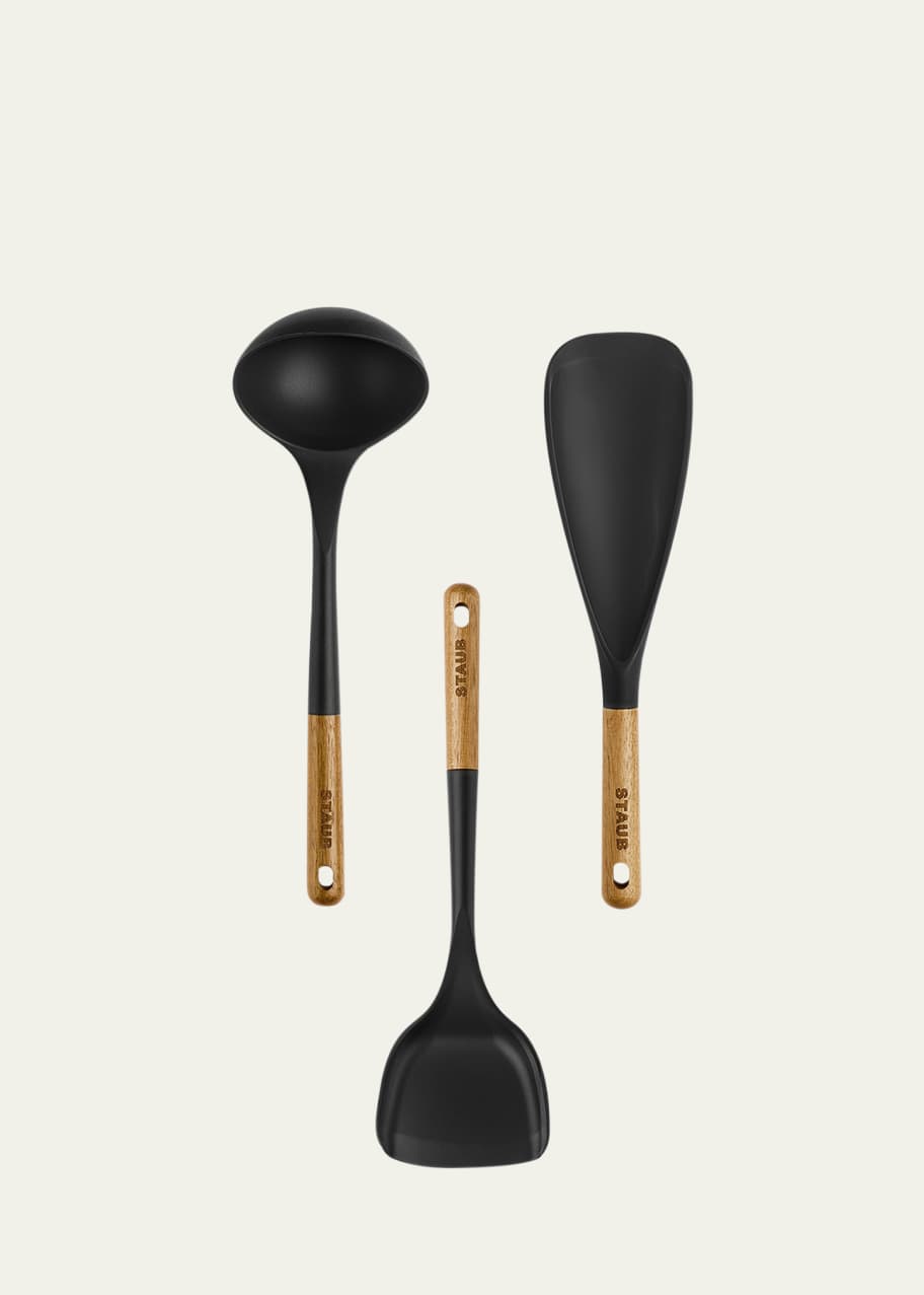 Image 1 of 1: Silicone & Wood 3-Piece Utensil Cooking Set