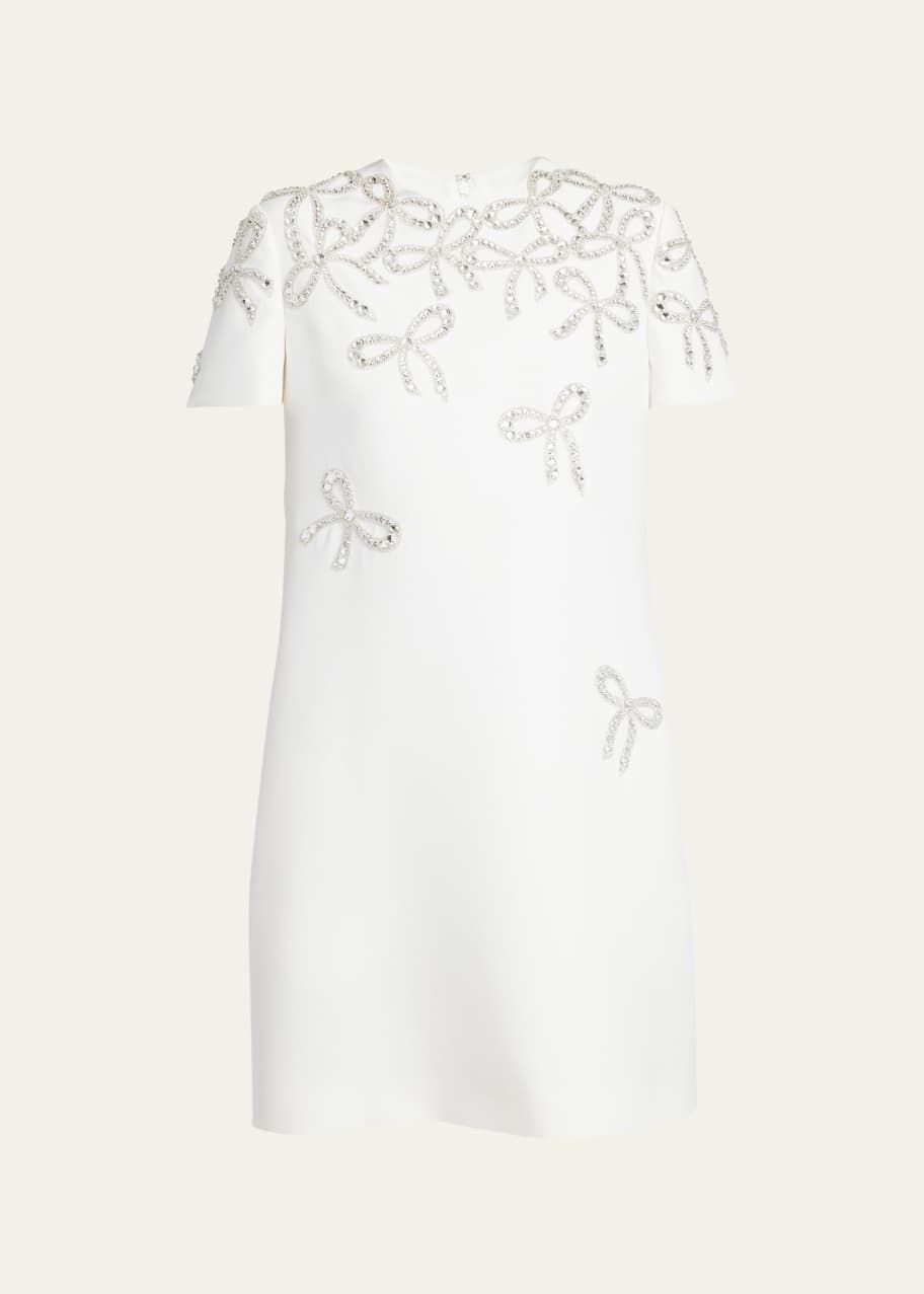 valentino rainbow crystal embellished short sleeve dress Garavani Wool And Silk-blend Mini - Women - Brown Dresses its been made in Italy from wool and silk Valentino Garavani Embroidered Falling Bow