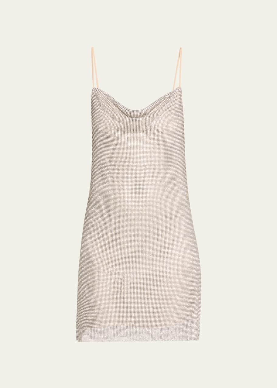 knee length dresses for ladies Edikted Backless Chainmail Cowl Neck Mini Dress - Gold main image 0