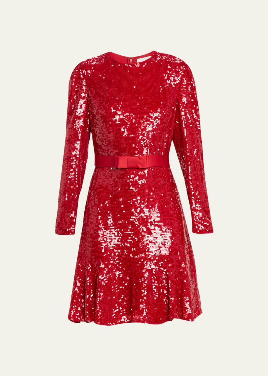 Image 1 of 1: Sequin Tier Hem Short Dress