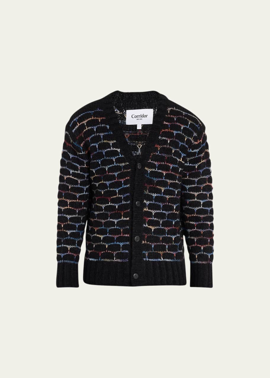 Image 1 of 1: Men's Multicolor Hand-Stitched Cardigan