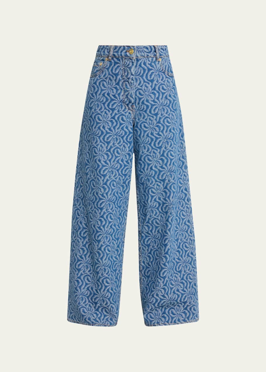Image 1 of 1: Wide-Leg Jacquard Denim Pants