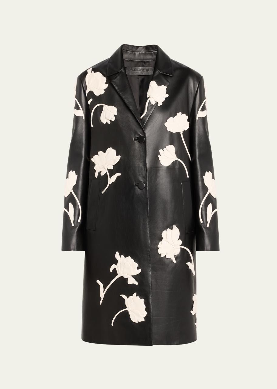 Valentino Garavani Floral Applique Leather Coat - Bergdorf Goodman