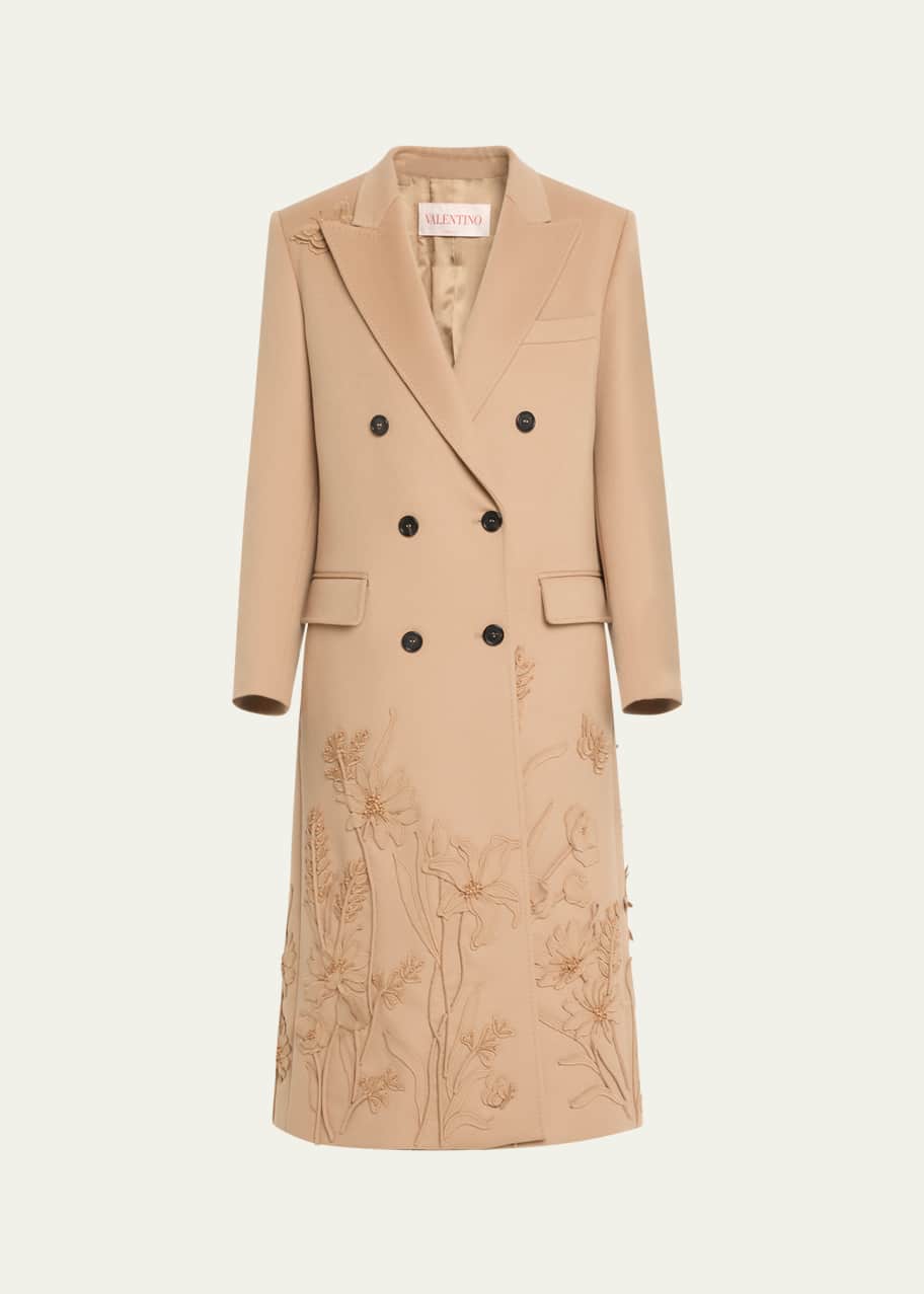 Floral Beaded Wool Cashmere Peacoat