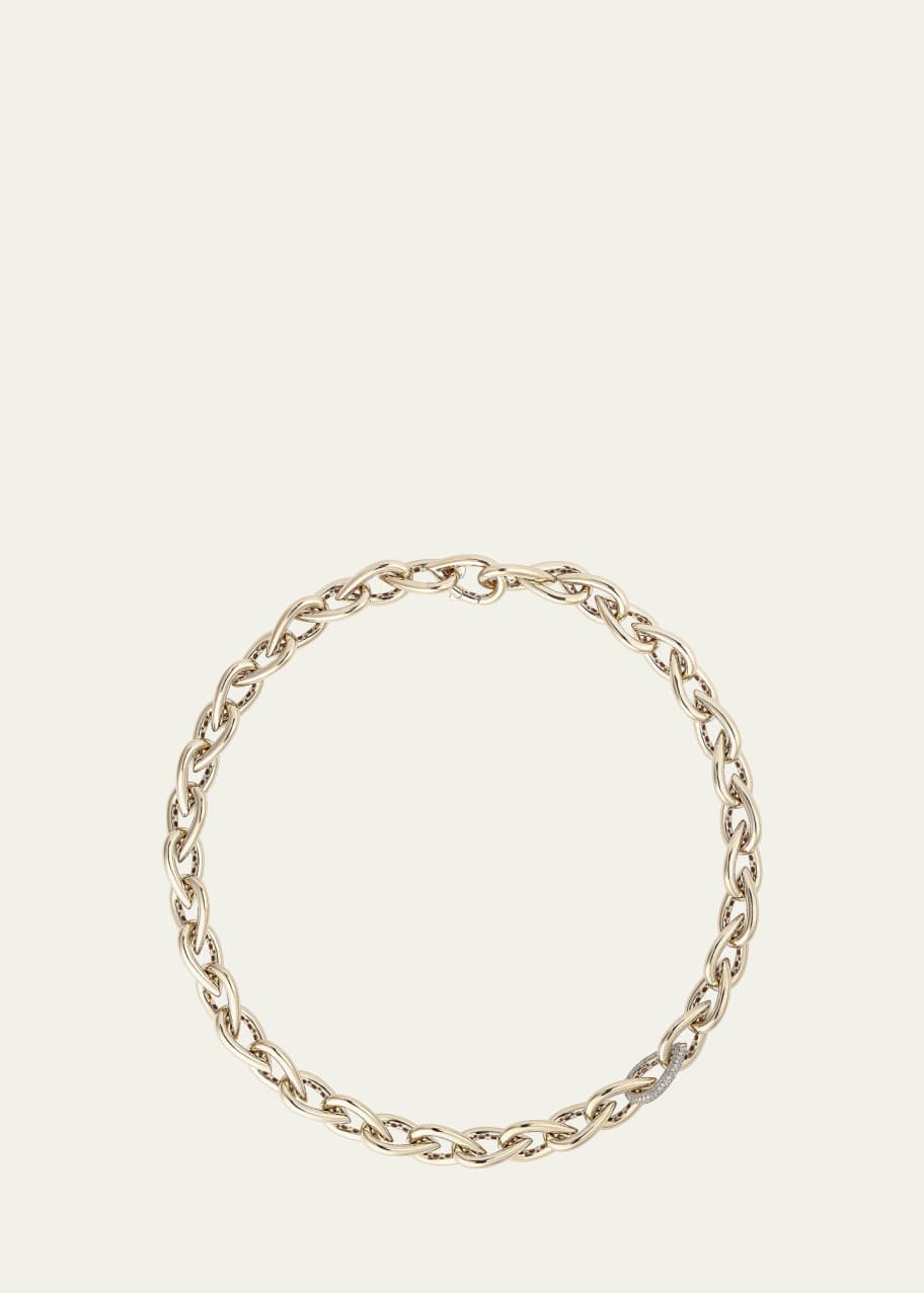 Image 1 of 1: Drop Link Necklace in yellow Gold and White Diamonds