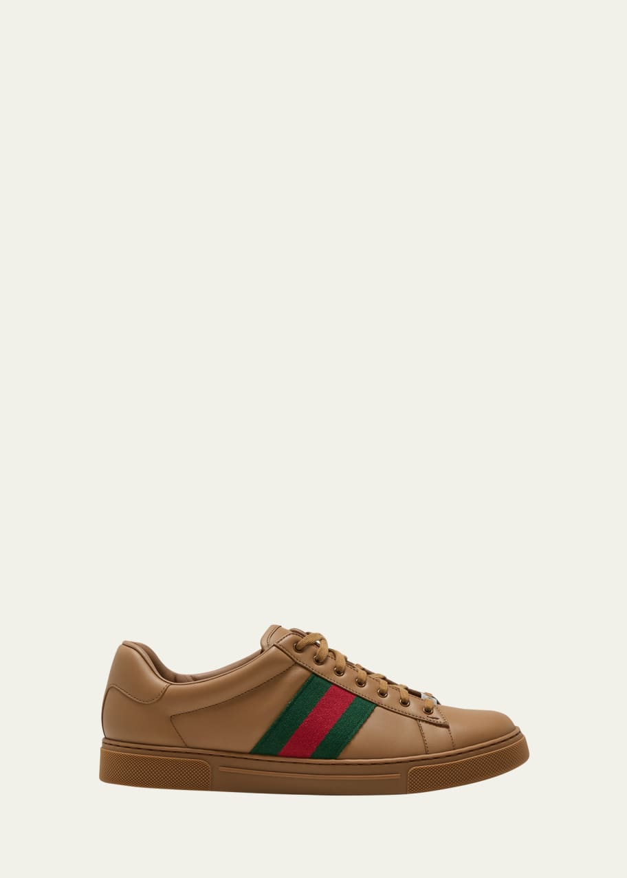 Image 1 of 1: Men's Ace Leather Low-Top Sneakers with Web
