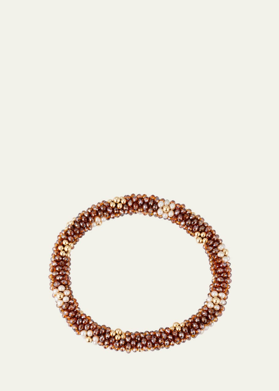 Image 1 of 1: 14K Yellow Gold, Zircon and Freshwater Pearl Bead Bracelet