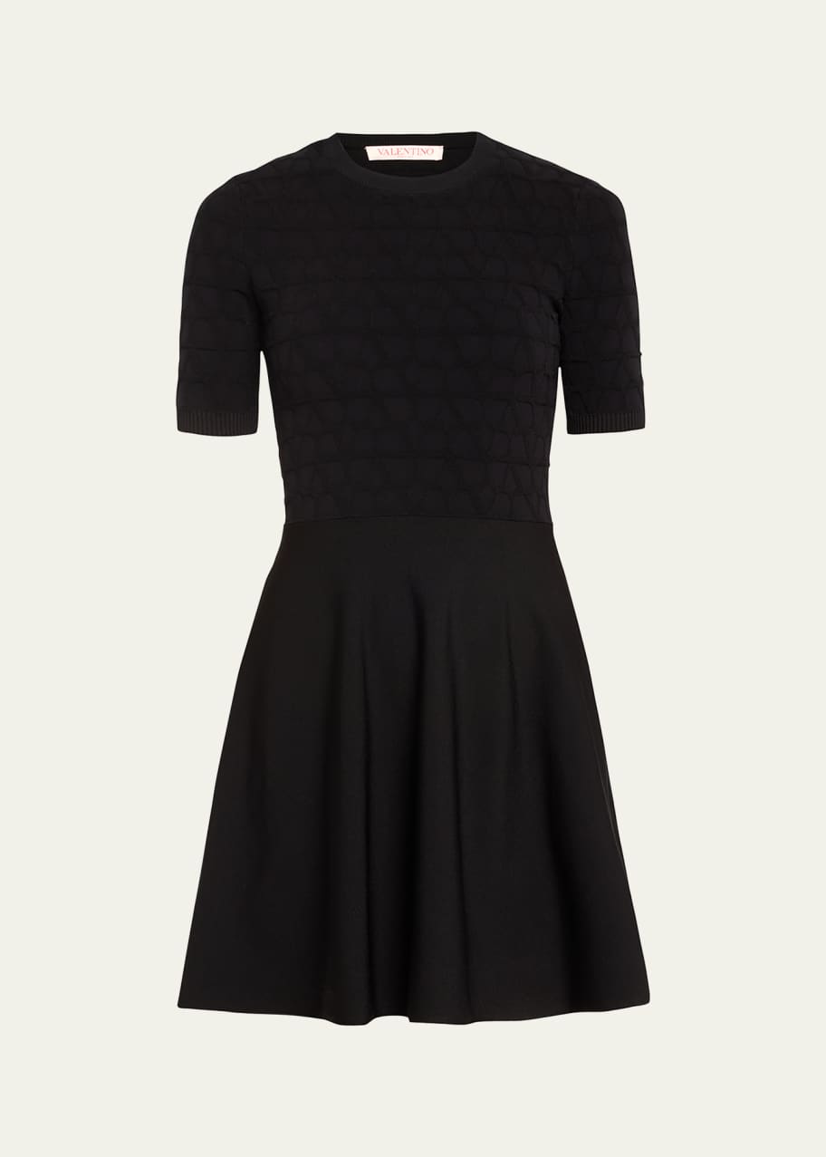 Image 1 of 1: V Logo Knit Short Sleeve Mini Dress